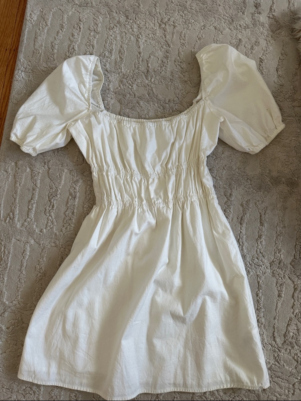 Reformation White Puff Sleeve Smocked Waist Mini Dress